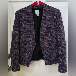 Halogen Women's Black and Pink Tweed Open Lined Jacket